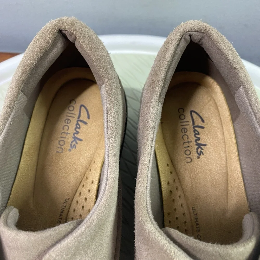 Clarks Airabell Sky Womens Wedge Loafers Beige Suede Leather Slip On Shoes 9.5 M